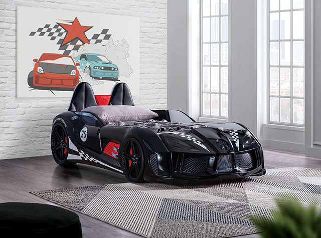 Trackster Bed White, Red,, Black, & Blue