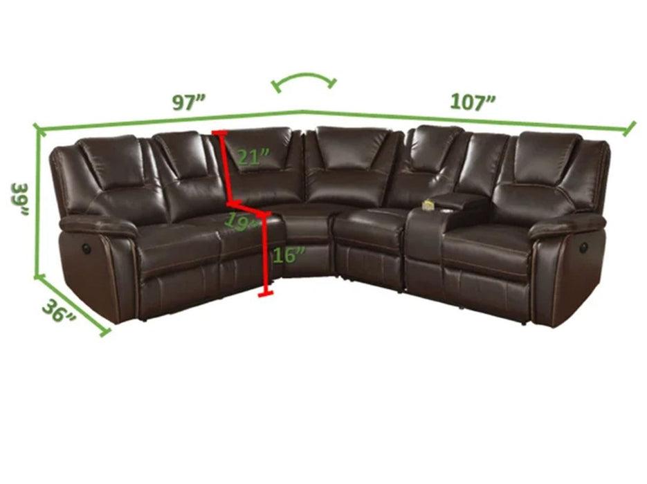 Galaxy Home Hong Kong Power Reclining Sectional in Brown