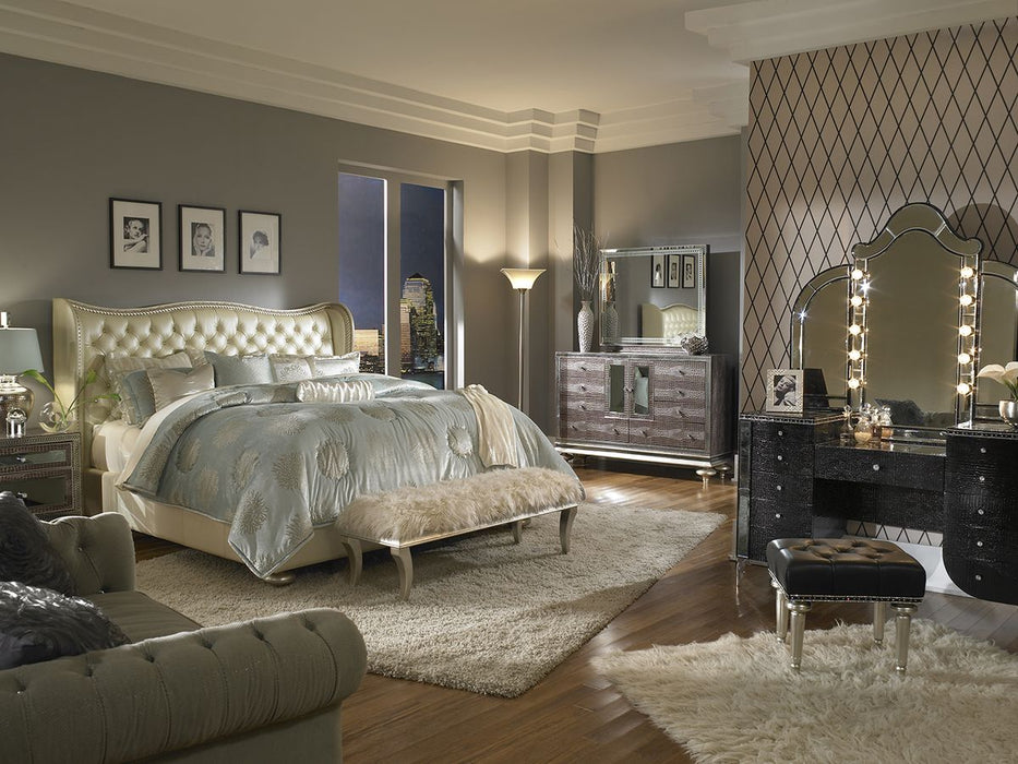 AICO Hollywood Swank Cal King Upholstered Platform Bed in Pearl