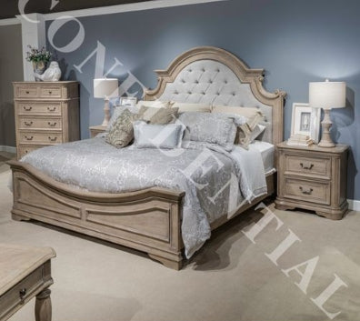 Liberty Furniture Magnolia Manor II King Upholstered Panel Bed in Weathered Bisque