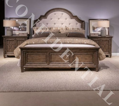 Liberty Furniture Paradise Valley King Upholstered Bed in Saddle Brown
