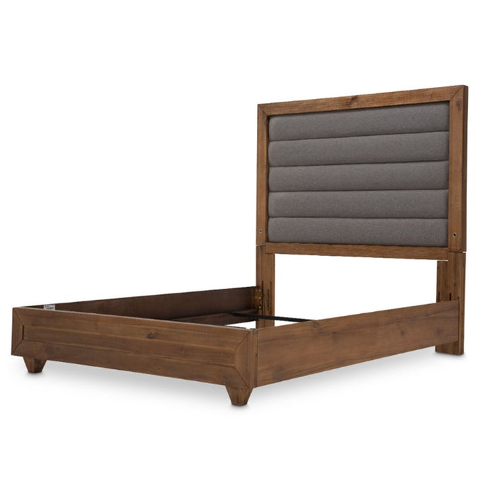 AICO Brooklyn Walk Queen Channel Tufted Panel Bed in Burnt Umber