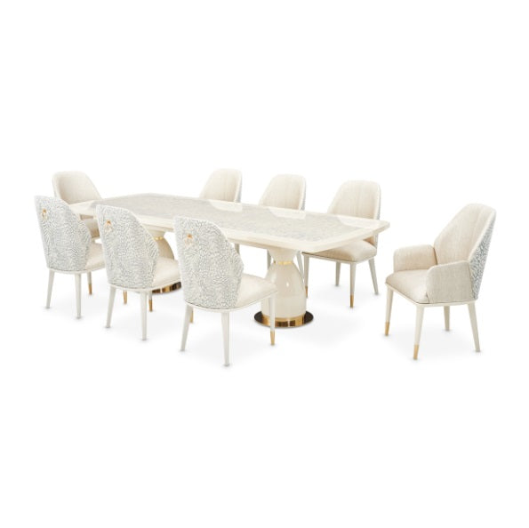 AICO Furniture Lisbon Double Pedestal Dining Table in Silken Matte Cream