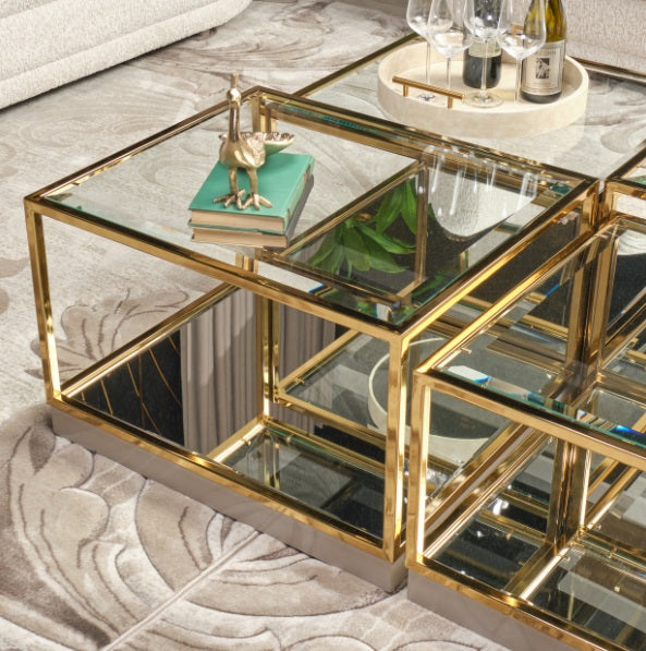 AICO Furniture Savannah Breeze 2pc Tall Cocktail Table in Bright Gold