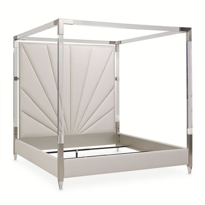 AICO Penthouse King Canopy Channel Tufted Upholstered Bed in Ash Gray image