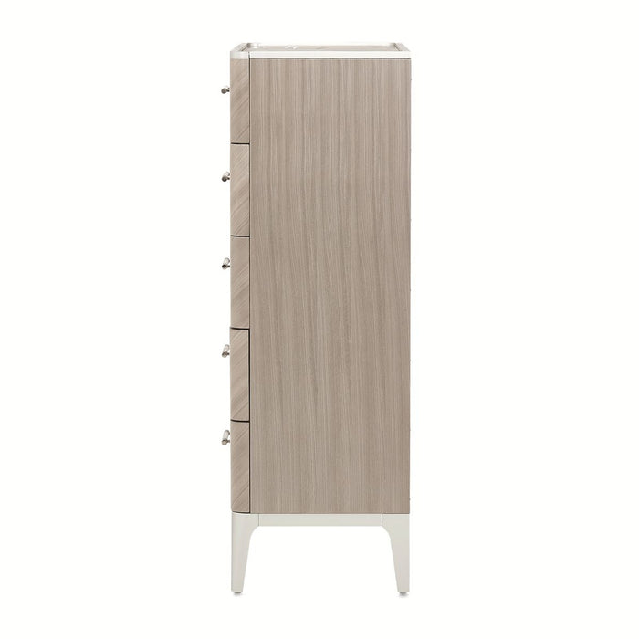 AICO Lanterna Highboy Chest in Silver Mist